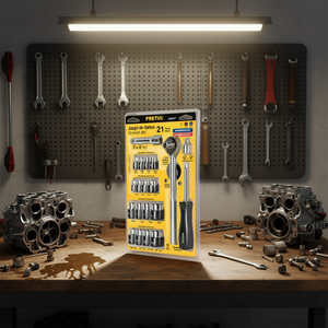 Jeu de douilles Pretul 21 pièces JUDA-25P chromé, kit d'outils de mécanicien avec entraînement de 3/8 pouce et poignée en T pour la réparation automobile en DIY - Product Image 2