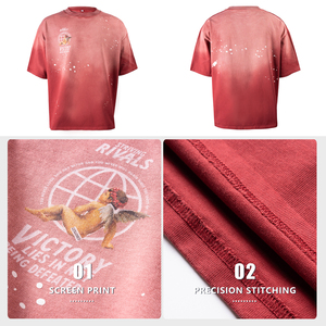 Erkek % 100% pamuk yeni <span class=keywords><strong>moda</strong></span> tasarım ağır ağırlık 300gsm pamuk Vintage yıkama T-shirt T-shirt Hommes dökmek yaz erkek t-shirtü - Product Image 4