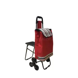 Carrinho de compras com sacolas de pano, carrinho de compras de plástico dobrável com 6 rodas, grande capacidade de carga, carrinho de compras