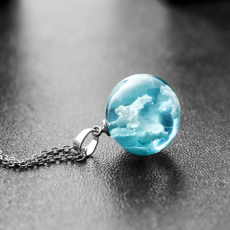 Cloud Ball Moon Pendant Necklace Women Blue Sky White Chain Necklace Fashion Jewelry for Girl