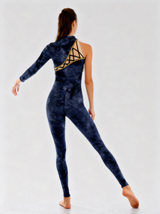 Novos Designs de Leotards em Tie Dye Azul Marinho com Design Off Shoulder da Anna Shi para Fantasias de Dança - Product Image 4