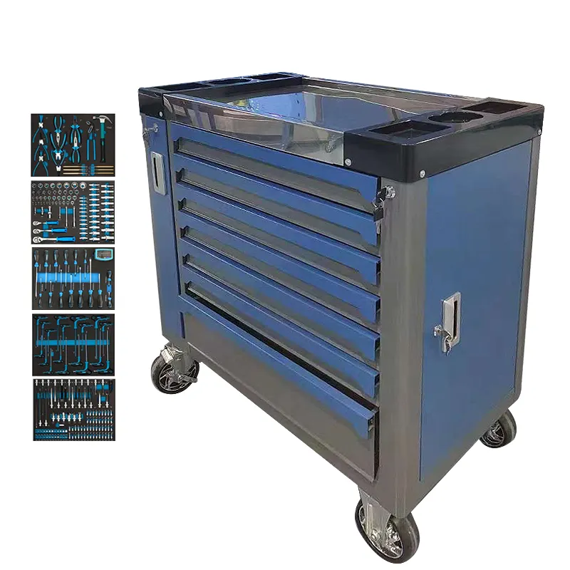 خزانة أدوات متينة تحتوي على 7 أدراج تخزين 370 قطعة صندوق أدوات للدراجات مزودة بعجلات تصلح كحامل للدراجات والورشات