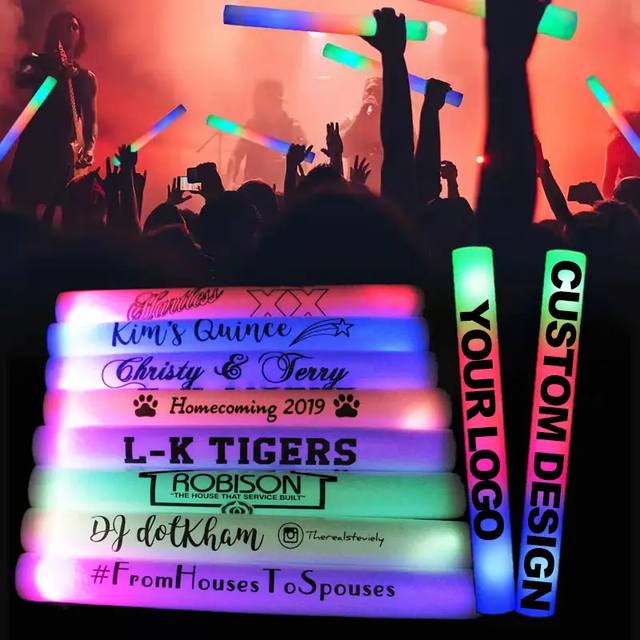 Custom Logo Luminous LED Light Foam Sticks for Concerts Music Festivals Weddings Birthdays LED Party Supplies Glow Sticks