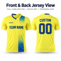 Maillot de football personnalisé à col en V, dégradé jaune-bleu, à pixels, entièrement sublimé, séchage rapide, pour équipes de ligues locales, vente en gros