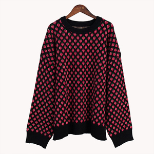 Suéter de Punto Casual con Estampado de Fresas para Otoño, Nuevo, Cuello Redondo, Holgado, Personalizado con Estampado para Mujer - Product Image 3