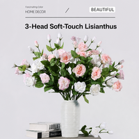 Bunga Lisianthus Artifisial Premium Real Touch, 3 Tangkai Bunga Eustoma Palsu, Dekorasi Bunga Mirip Asli untuk Pernikahan & Fotografi