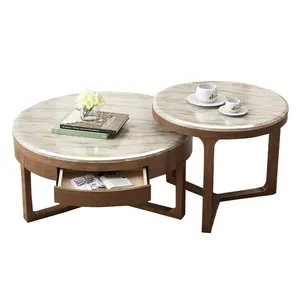 Furniture factory wholesale walnut wooden tea table furniture tea coffee table with functional stone
