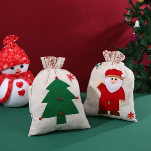 Sac de Noël en lin patchwork Dry Power 30x40cm avec cordon de serrage, grand format, pour cadeaux du Père Noël - Product Image 3
