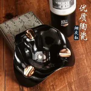 Posacenere per Sigari di Alta Gamma 22mm con Ampia Scanalatura, Elegante Forma Rotonda a Onde Nere in Ceramica con 3 Coperchi - Product Image 2