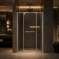 Pintu Kaca Shower FUSA untuk Kamar Mandi, 1 Pintu Pivot Keluar, 2 Panel Tetap, Kaca Tempered 8mm, Rangka Baja Tahan Karat 304