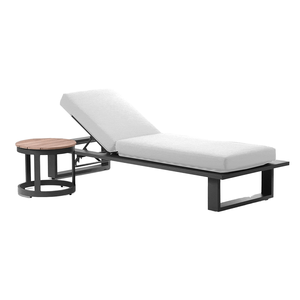 Tumbona Moderna para Exteriores Varo con Mesa Lateral de Teca, Estructura de Acero, Cojín de Poliéster, Diseño Reclinable Ajustable, Estilo Contemporáneo - Product Image 1