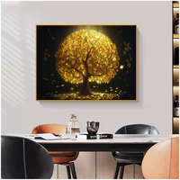 Décoration d'intérieur 3D en gros, design tendance, arbre à monnaie, peinture décorative moderne minimaliste en porcelaine dorée et cristal vibrant