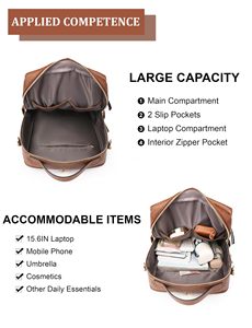 Fashion PU Laptop <b>Backpack</b> Zipper Closure Letter 36-57L Capacity-Waterproof Lightweight for Student Commute Office Travel - Product Image 4