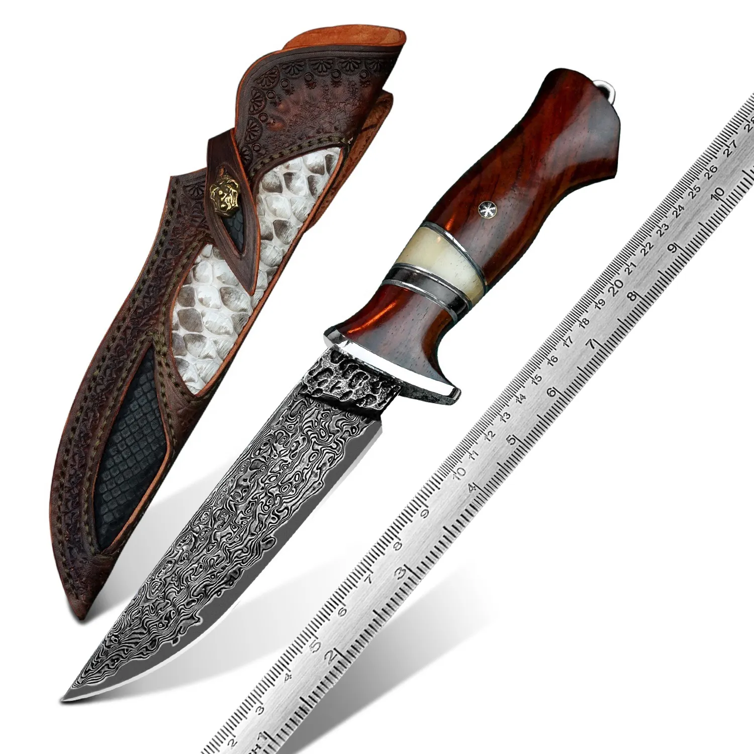 Full Tang Outdoor Survival Hunting Knives Custom Hand Forged VG10 Steel Damascus Bowie Knife