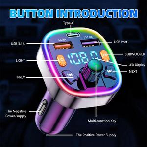 Q5 Car BT <strong>FM</strong> <strong>Transmitter</strong> Wireless Dual USB Type-c Fast Charging MP3 Handsfree Audio Player Car Kit Car Accessories - Product Image 4