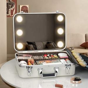 Hộp đựng đồ trang điểm có đèn LED thời trang chuyên nghiệp dành cho nữ, thợ trang điểm, du lịch, túi mỹ phẩm có khóa kéo, chống thấm nước, kiểu dáng kẹo ngọt - Product Image 4