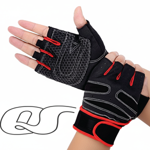 ถุงมือยกน้ำหนักหนังกันลื่นสายรัดข้อมือปรับได้ยิมกีฬาฟิตเนส - Product Image 1