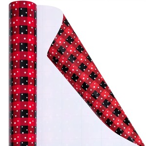 Custom Eco-Friendly Recyclable Double-Sided Red Black Plaid Stars Pattern Waterproof Gift <b>Wrap</b> <b>Paper</b> <b>Roll</b> Art <b>Paper</b> Packaging - Product Image 2