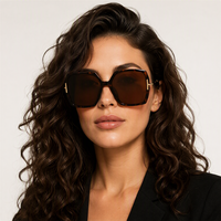 Lunettes de soleil classiques haut de gamme, teinte marron, verres larges, style élégant de créateur, pour femme, pour fêtes en extérieur, vente en gros, boutique de mode, unisexe