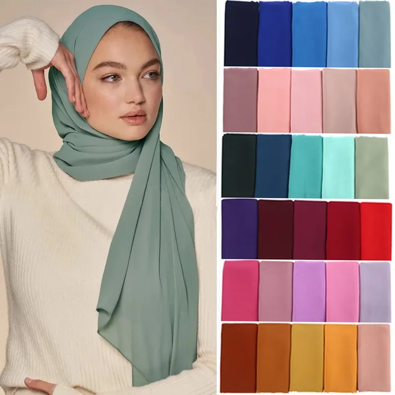 Groothandel 86 Kleuren Islamitische Turkse Hoofddoek Dames Plain Kleur Sluier Georgette Sjaal Chiffon Moslim Sjaal Vrouwen Hijab