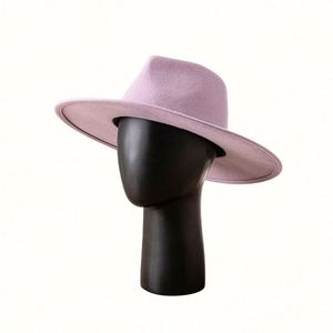 High Quality 100% Wool Winter 9.5cm Flat Wide Brim Australian Wool Felt Fedora Cowboy <b>Hat</b> - Product Image 2