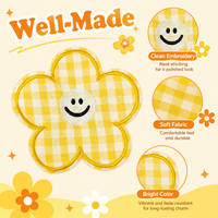 Patch floral en vichy jaune de 11,5 cm, applique brodée thermocollante pour vestes, sacs, chapeaux, vêtements pour enfants, artisanat et décoration DIY.