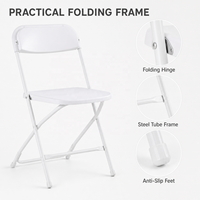 Chaise pliante en plastique blanc avec structure métallique thermolaquée, siège portable pour mariage, conférence, événement en plein air