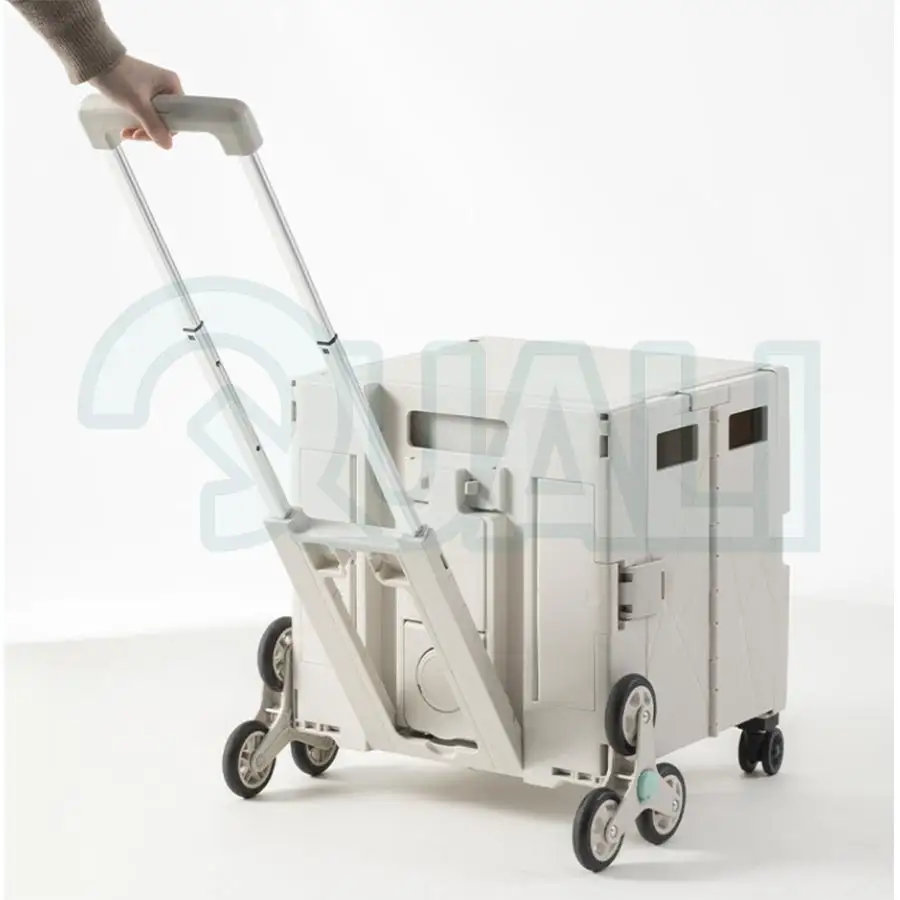 Chariot pliable de Shopping de qualité 42 litres chariot pliable de ménage en plastique avec longue poignée