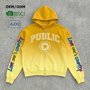 ผู้ผลิตเสื้อฮู้ดสตรีทแวร์คุณภาพสูงแบบสั่งทำพิเศษ พิมพ์ลายกราฟฟิตีไล่เฉดสีแบบโอเวอร์ไซส์ ซิปหน้าสำหรับผู้ชาย - Product Image 1