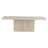 Table à manger rectangulaire en marbre travertin cannelé DH, plateau en pierre massif, piétement rainuré, mobilier de salle à manger moderne pour résidence