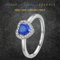 Exquis 925 Sterling Silver Retro Vintage Blue Heart Opal Ring Bijoux romantiques pour les femmes Anniversaire et cadeau de mariage