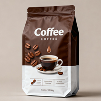 Sachets à fond plat pour grains de café, poudre, scellage à huit côtés, composite feuille PE, 350g, 5lb, sachets carrés à fermeture éclair pour thé et grains avec valve d'évacuation d'air