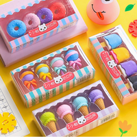 Lot de gommes créatives en forme de sucette et de crème glacée, mignonnes et animées, pour la vente en gros, coffret cadeau de papeterie