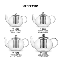 Set 3 Teko Kaca dengan Tutup dan Saringan Stainless Steel 800-1200ml / 27.33-40.58oz, Pot Teh Borosilikat Transparan untuk Teh Daun
