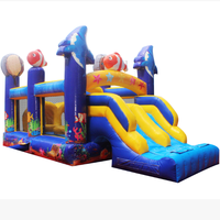 Structure Gonflable Commerciale Promotionnelle à Thème Océan, Volcan, Dinosaure, Anime, avec Toboggan Aquatique et Zones de Saut pour Location de Fêtes