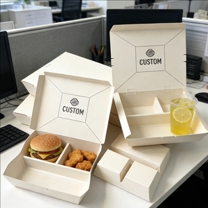 กล่องใส่อาหารแบบใช้แล้วทิ้ง 3 ช่อง แยกส่วน ดีไซน์ทันสมัย ลายดาว เป็นมิตรกับสิ่งแวดล้อม ย่อยสลายได้ ทำจากกระดาษ  รับทำโลโก้ กล่องใส่อาหารร้อนแบบนำกลับบ้าน - Product Image 3