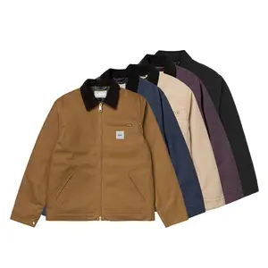 Custom Vintage Blank Corduroy Turn-down CollarWindbreaker Winter Work Jacket Utility Canvas Zip Worker Jacket For Men