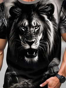 Vente directe d'usine de t-shirts pour hommes à imprimé lion cool et unique, style streetwear pour la rentrée scolaire ; personnalisation disponible. f10 - Product Image 4