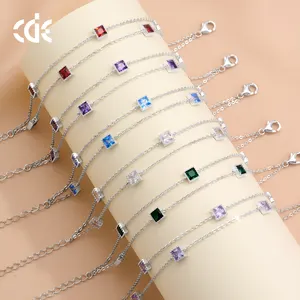 CDE YB0806 braccialetto di gioielli in argento di lusso 925S SterLing Square zircone doppia catena Rhoduim Plata Birthstone bracciale