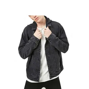 Premium Custom Plain Jacket Cotton Fabric Men's Hooded Demin Jacket