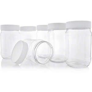 Petits pots d'emballage pour beurre de cacahuète, contenants alimentaires ronds transparents en PET avec couvercles à vis pour beurres de noix, pour usine - Product Image 1
