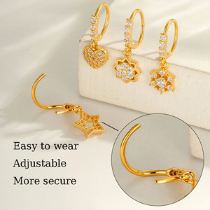 Anelli per il Naso Placcati in Oro Hengsen, Ipoallergenici, Impermeabili, con Pendente Staccabile in Zirconia Cubica, <span class=keywords><strong>Gioielli</strong></span> per Piercing al Naso - Product Image 4