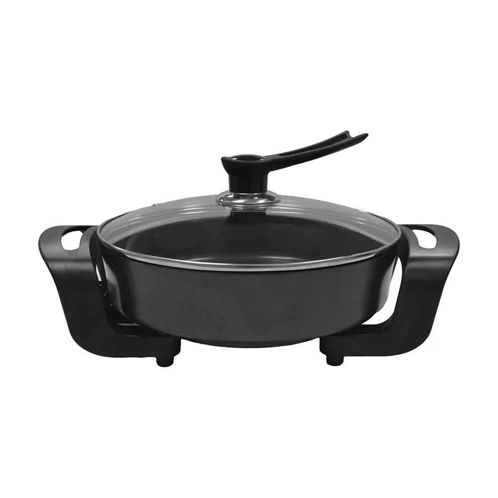 Наружная кухонная посуда OEM Alu, антипригарная круглая сковорода, регулируемый термостат с крышкой, заводская цена, сковорода для домашнего использования