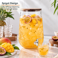 Distributeur de boissons en verre gaufré 8L avec robinet et couvercle en bois – Grand récipient pour service de boissons en restaurant et usage domestique