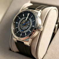 Montre automatique mécanique squelette de luxe d'occasion bleue en acier inoxydable, étanche 100M, bracelet en caoutchouc noir, pour homme, usage quotidien et extérieur