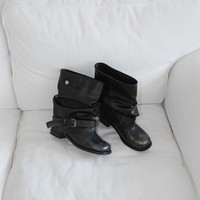 Nouvelles bottes en jean pour femme style western 2026, bottines mi-mollet plissées, cuir huilé vieilli vintage, talon épais, style motard, printemps