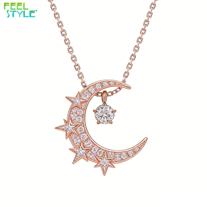 Collar con Colgante de Zirconia 5A+ Personalizado, Resistente al Agua y al Sudor, con Baño PVD Colorido, Diseño de <span class=keywords><strong>Luna</strong></span> y Estrella, Joyería de Regalo - Product Image 5