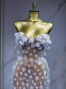 Femmes Sexy Élégant A-Line Dentelle Chiffon Longueur Sol O-Neck Party Wedding Celebrate Evening Gown Natural Waist Floral Backless - Product Image 6