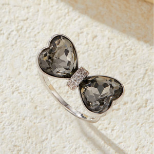 Crystal Heart Bow <b>Open</b> <b>Ring</b> Adjustable Index Finger <b>Ring</b> Fashionable Luxurious Party Jewelry - Product Image 1