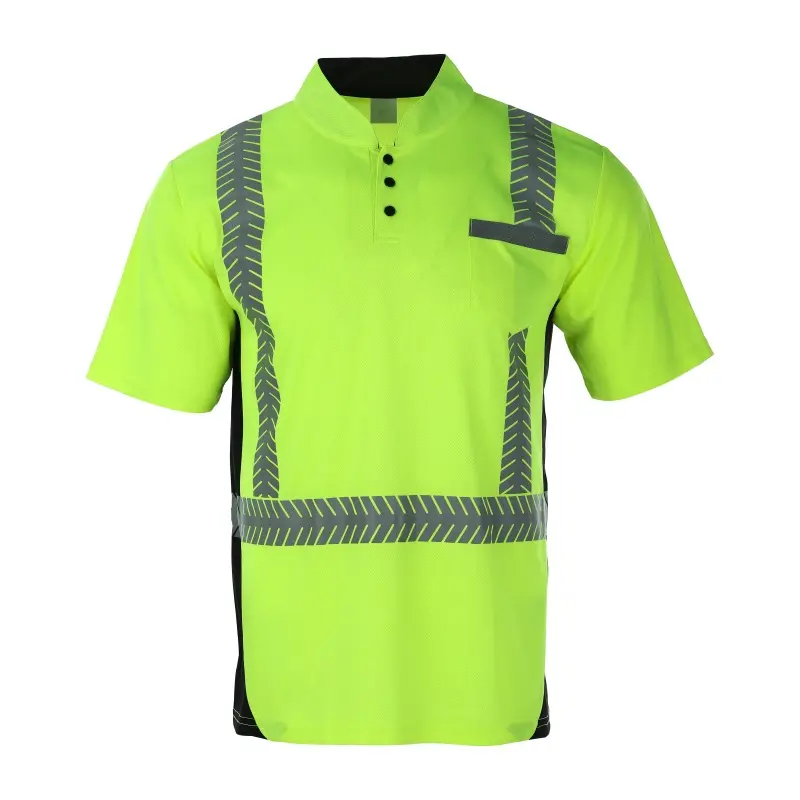 High visibility fluorescent yellow breathable birdeye heat transfer reflective safety short T shirt